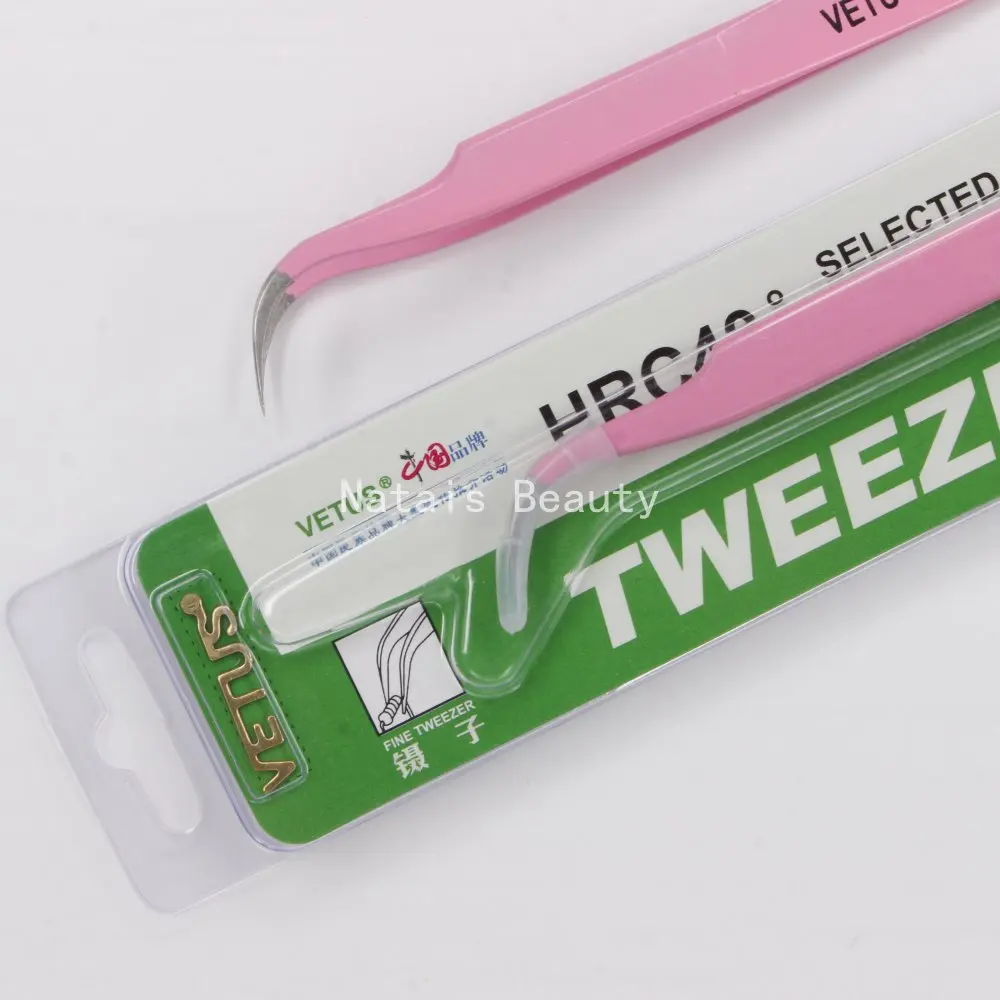 

5 pcs/lot Genuine VETUS CS stainless steel precision tip pink tweezers patch nail grafting eyelash beauty tools