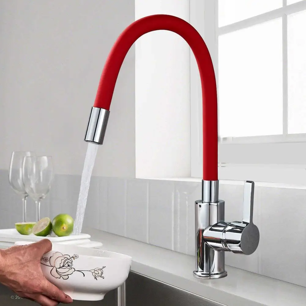 Red Pipe Оранжевая труба с гибким горлом, кран для кухонной раковины, хромированная Универсальная труба, смеситель для горячей и холодной кухни, кран на бортике для ванной, кухонный кран - Цвет: Red Pipe