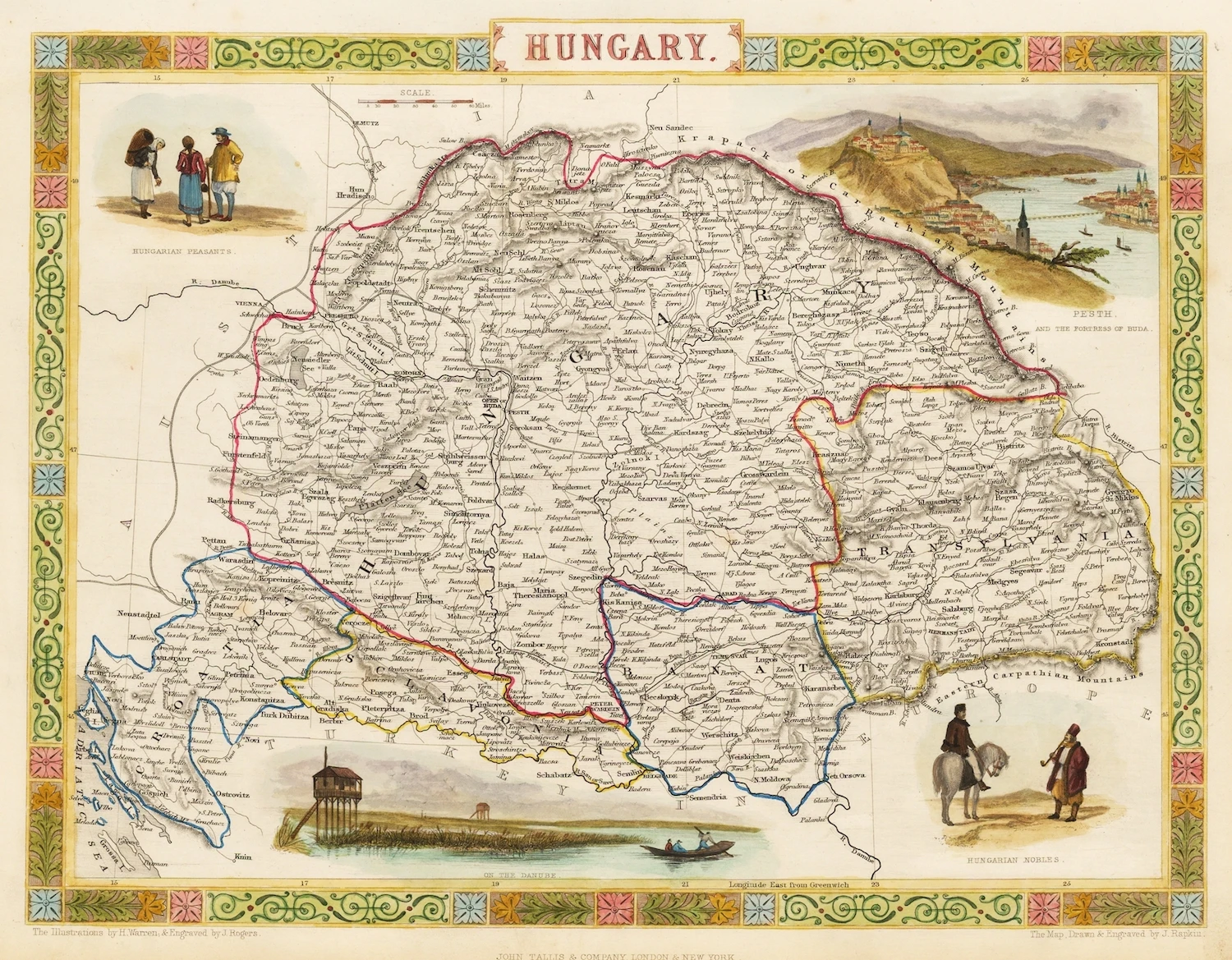 Винтажный постер карты мира Венгрия (1851) Классические холщовые картины винтажные