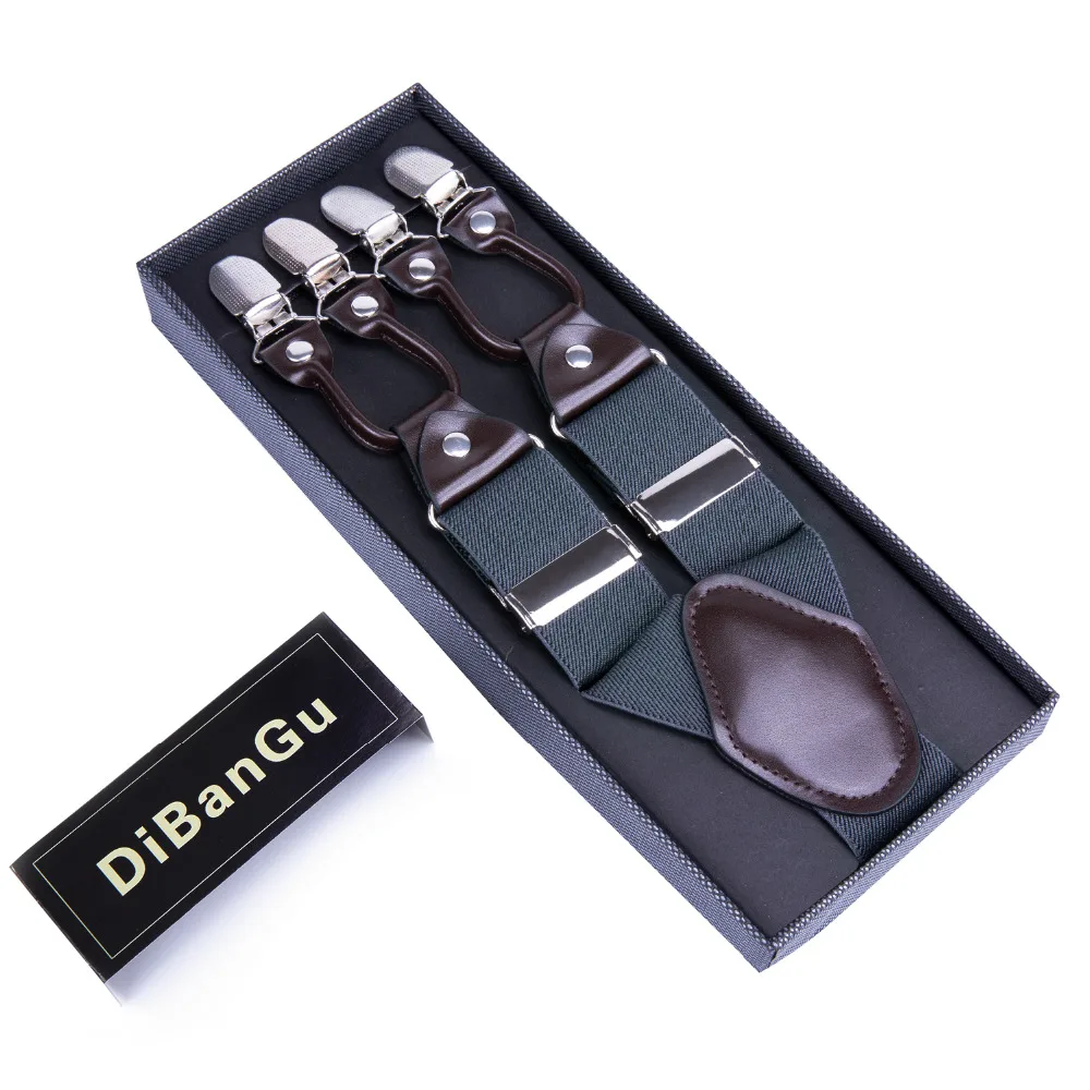 

DiBanGu Men's Suspenders 6 Clips Leather Braces Casual 3.5*125cm High Quality Tirantes Trousers Braces Elastic Adjustable JZ-07