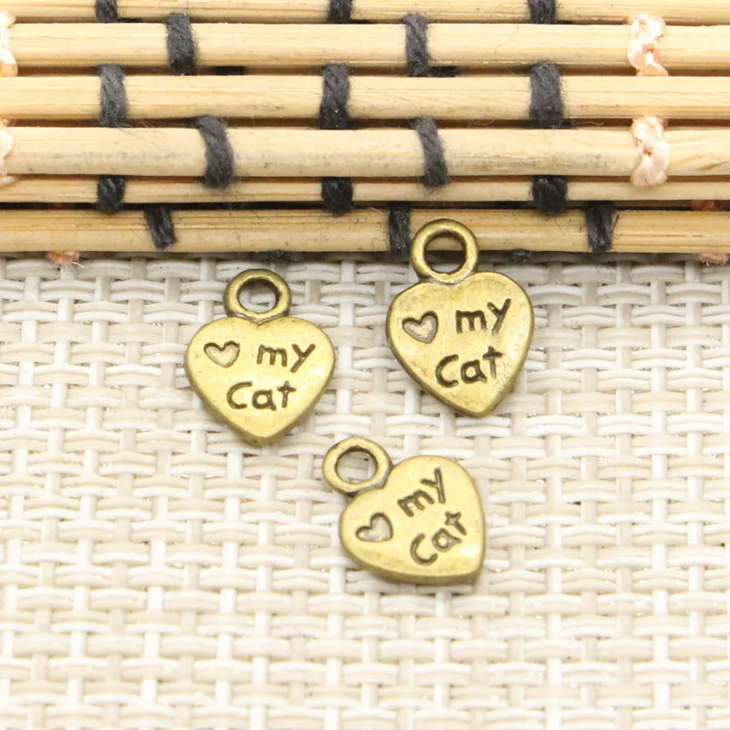 20 штук шармы в форме сердца love my cat paw 12x9 мм тибетские посеребренные Подвески под старину, подходят для изготовления ювелирных изделий, сделай сам, ручная работа - Окраска металла: Покрытие антикварной бронзой