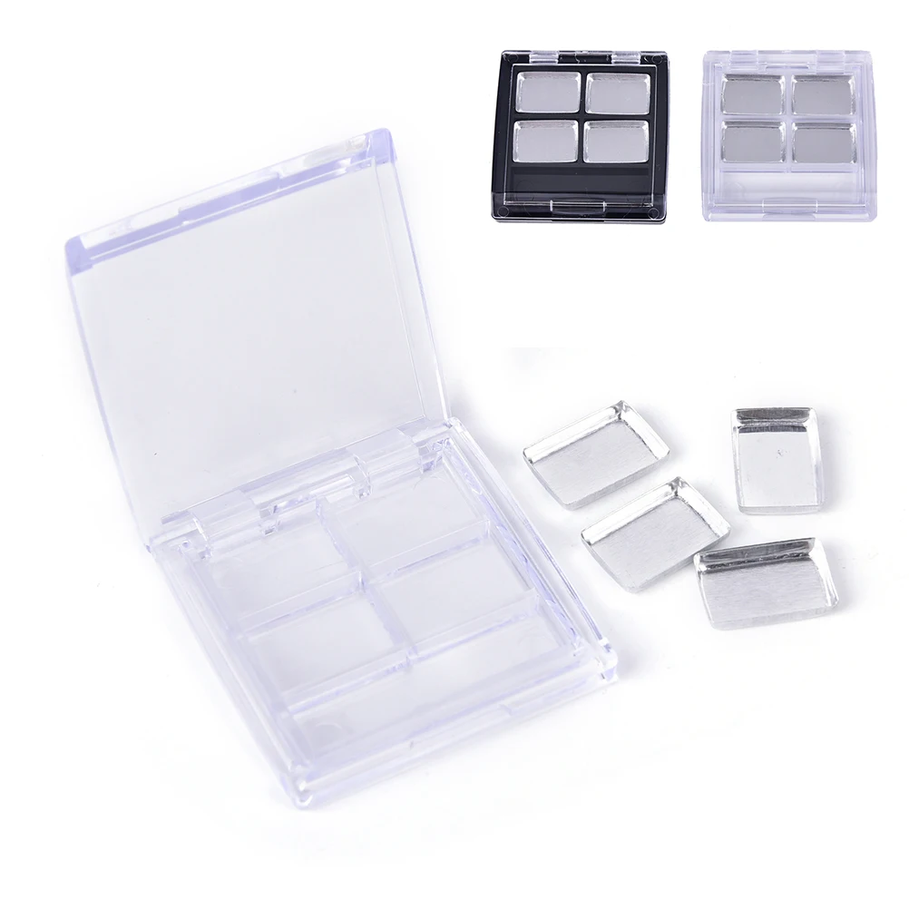 Square Eyeshadow Case 4 Palettes Pans Eye shadow Container Empty Cosmetic Blusher Compact Clear Base and Black |