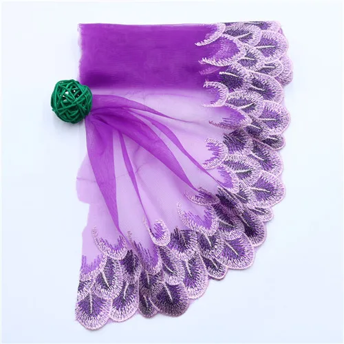 peacock-purple 1 метр красочная эластичная кружевная ткань стрейч 18-20 см кружевная ткань с широкой отделкой стреч сделай сам для шитья вышитая кружевная отделка для одежды - Цвет: peacock-purple
