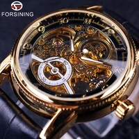2016 forsining hollow engraving skeleton casual designer black golden case gear bezel watches men luxury brand automatic watches