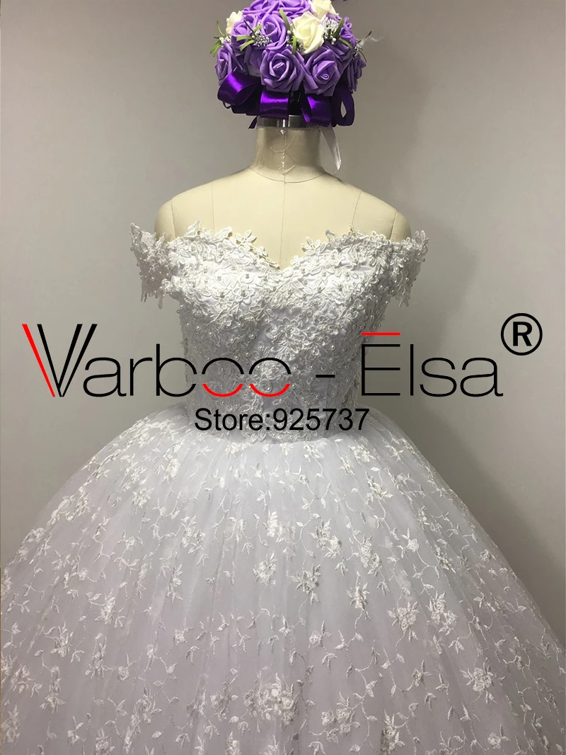 VARBOO_ELSA Romantic Sweetheart White Ball Gown wedding 2021 Arabic Lace Bridal Beaded backless Brush Train Wedding Dress | Свадьбы и