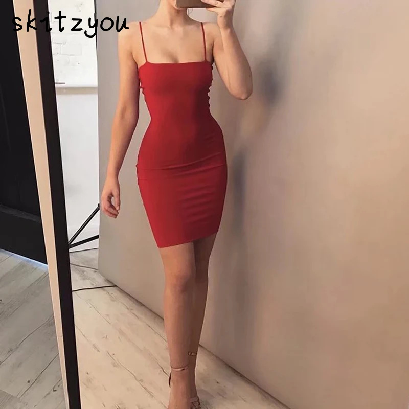 Skitzyou Vestido сексуальное платье клуба 2017 рукавов Спагетти ремень Винтаж тонкий