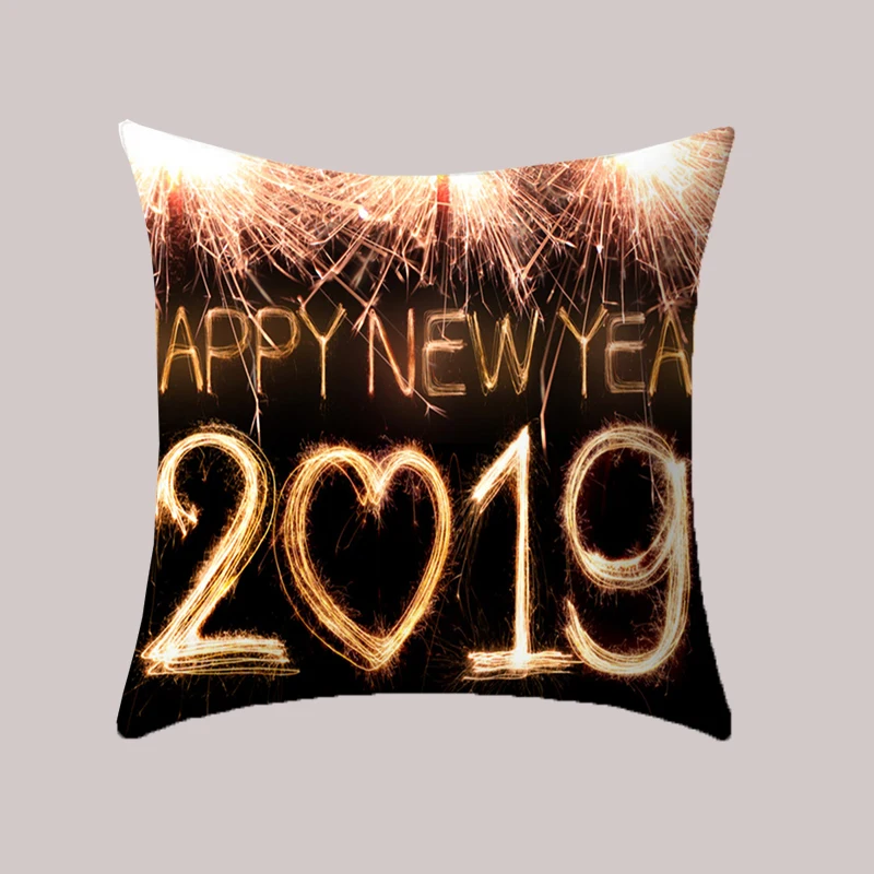 

2019 New Fashion Happy New Years Gift Decor Pillow Case 45*45 Print Pillow Cases Polyester Sofa Car Cushion Cover Home