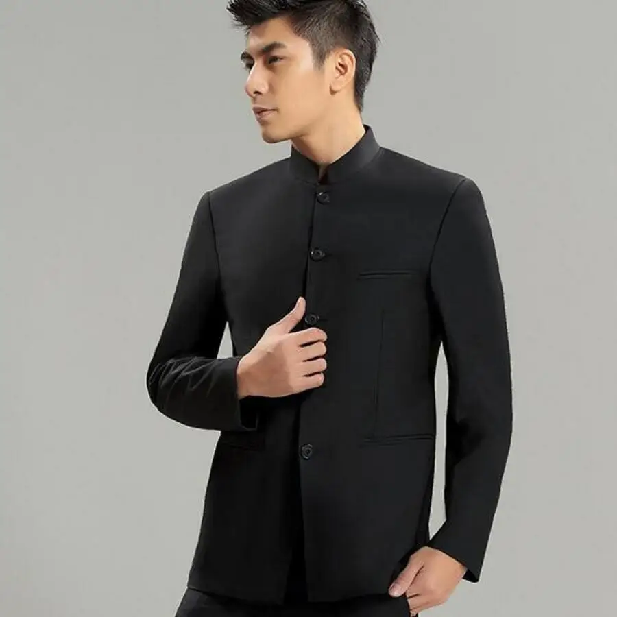Китайский воротник костюм куртка для мужчин новый Мандарин приталенный пиджак