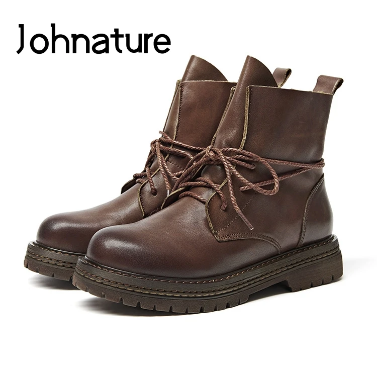 Женские ботильоны на молнии Johnature из натуральной кожи с круглым носком со