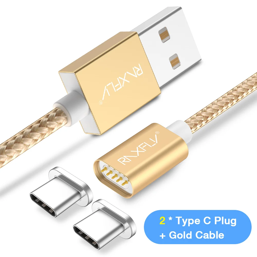 Golden 2 Type C Магнитный зарядный кабель RAXFLY для samsung Note 8 9, кабель Micro usb type-C, Магнитный зарядный кабель USB для iPhone XS Max - Цвет: Golden 2 Type C