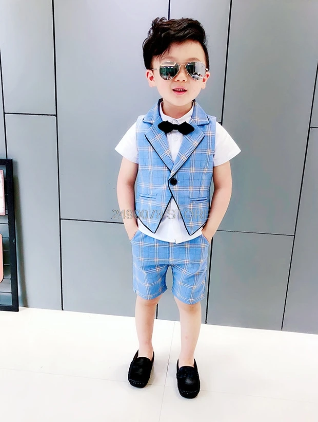 vest shorts 2pcs Г. Торжественный костюм для мальчиков с цветочным рисунком жилет+ шорты комплект детской одежды из 2 предметов на свадьбу, Детский костюм для выступлений на фортепиано, выпускной - Цвет: vest shorts 2pcs