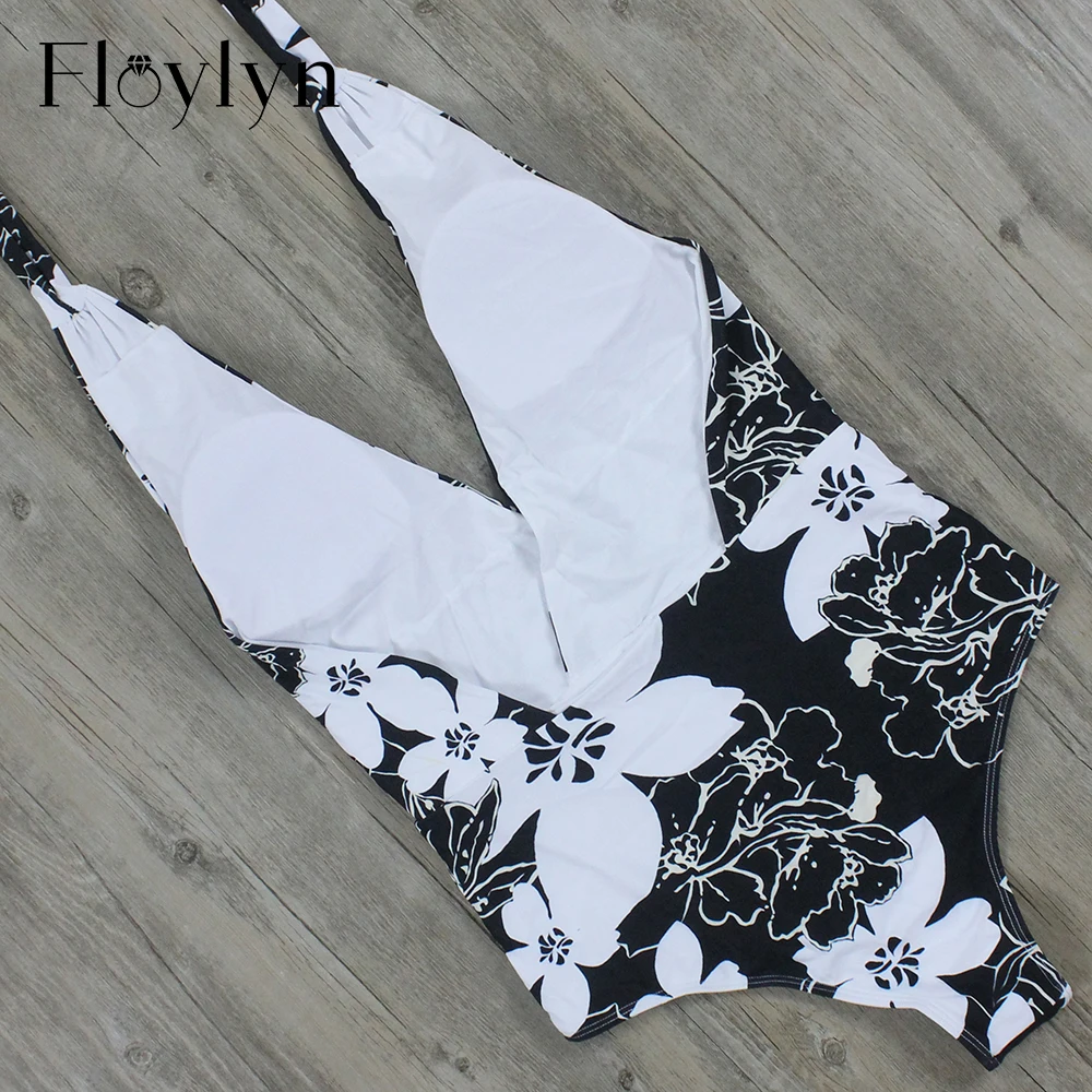 Floylyn Sexy Deep V Beach Wear One Piece Women Swimming Suit One-Piece Swimsuit Floral Print | Спорт и развлечения