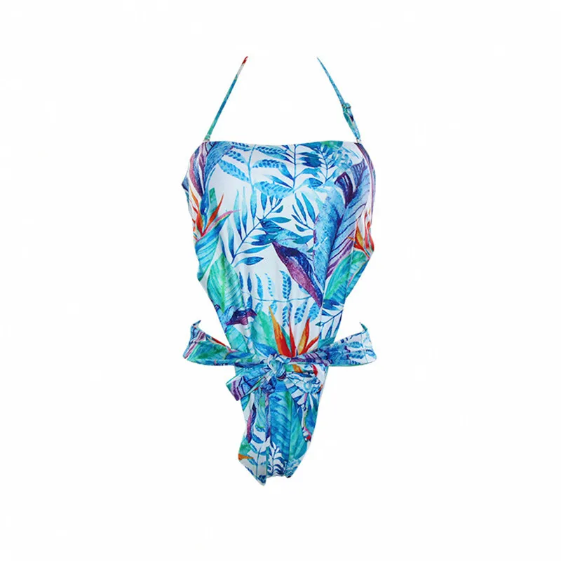Для женщин Цветочный принт спинки комбинезон Глубокий V пляжные Одна деталь