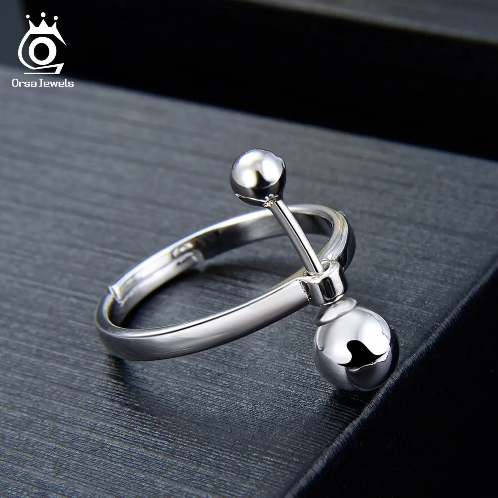 ORSA JEWELS женские кольца из натуральной 925 пробы, Серебряное двойное сферическое необычное регулируемое женское уникальное кольцо, ювелирное изделие SR120