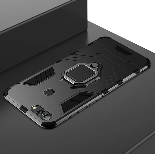 Черный Роскошное кольцо Броня чехол для huawei honor 7A Pro Чехол с бампером подставка держатель противоударный задний Чехол для huawei honor 7A чехол - Цвет: Черный