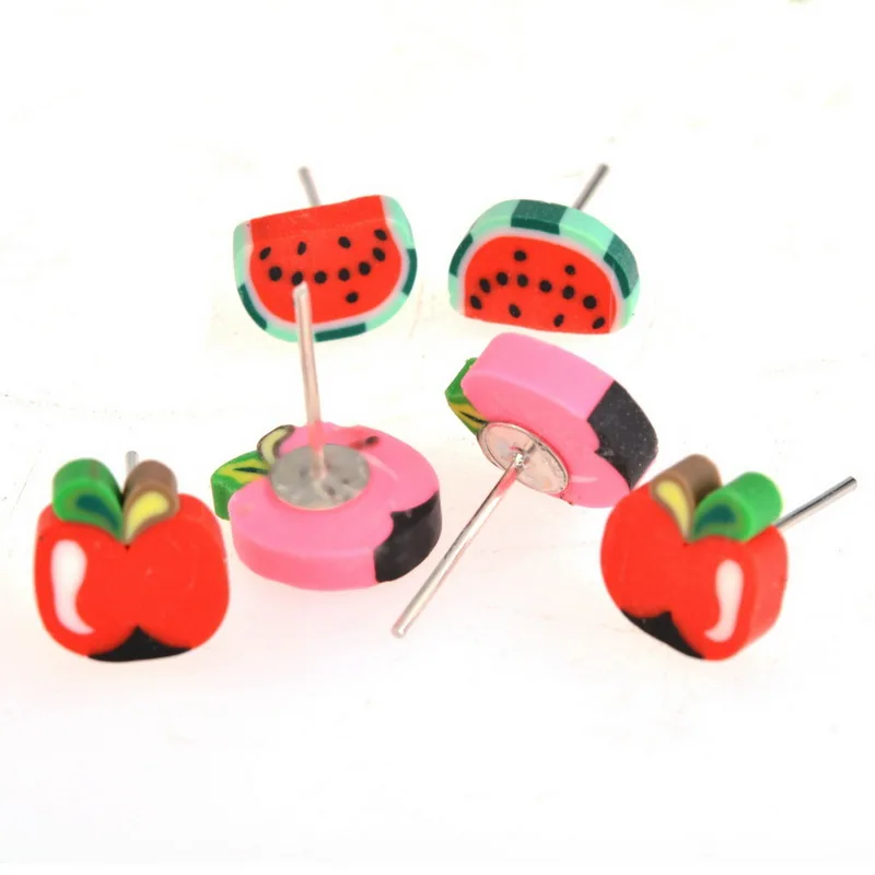 36 пар/уп. милые серьги-гвоздики из полимерной глины с фруктовым цветком для