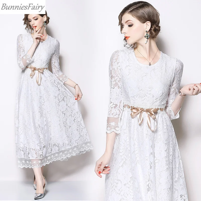 BunniesFairy 2018 осеннее Новое Женское богемное Бохо элегантное белое кружевное Макси