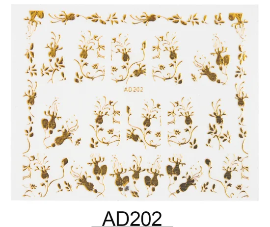 AD202 1 шт., золотые металлические 3D сверкающие ногти, наклейки, цветок, полная лоза, клейкие наклейки, маникюр, сделай сам, дизайн ногтей, слайды, TRAD201-212 - Цвет: AD202