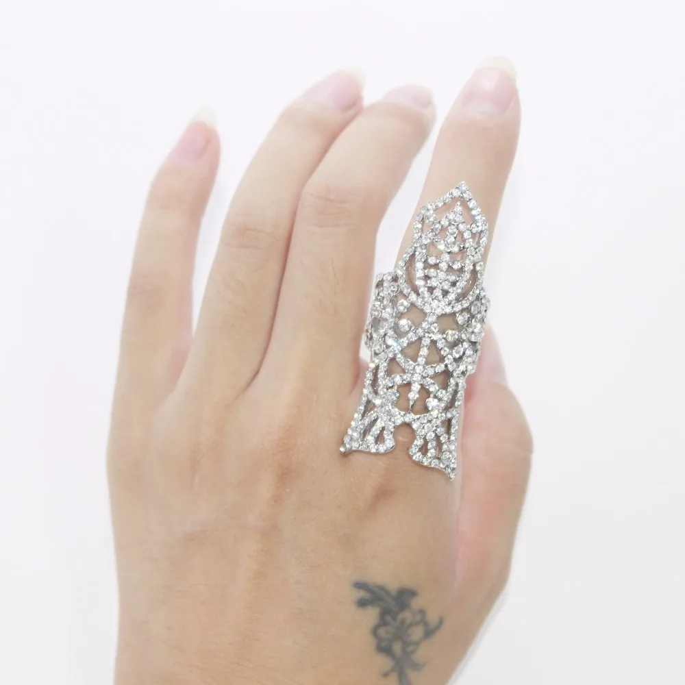 Винтажное Полноразмерное кольцо на палец с кристаллами посеребренное Стразы