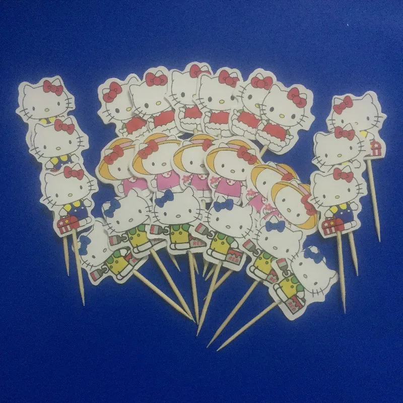24 шт Hello KT Kitty мультфильм фигурка кекс сделай сам топперы для торта на день