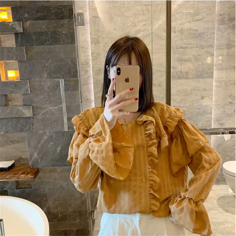 Корейский стиль 2019 весна-осень повседневная Офисная Женская рубашка HziriP