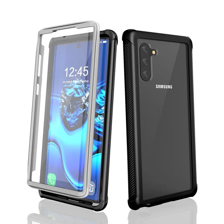 Black clear Для samsung Note 10 чехол, прозрачный, полный корпус, сверхмощная защита со встроенным протектором экрана, ударопрочный чехол, разработанный - Цвет: Black clear