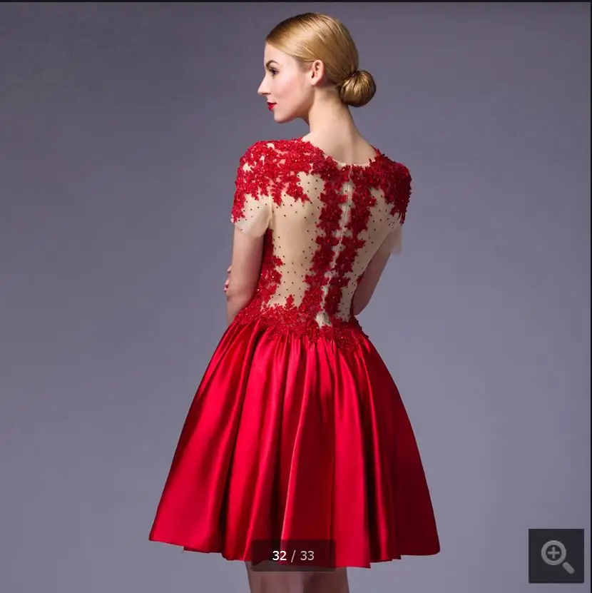 Бесплатная доставка недорогое Красное Кружевное атласное платье для выпускного