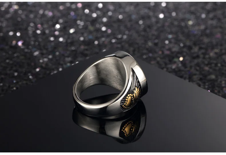 Faith Pary Stainless Steel Ring Men Vintage Black Gold Silver Color Male Hiphop Rock Man Rings Big Retro Punk Religious Jewelry