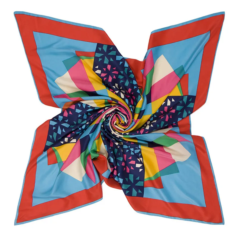

New 100% Silk Scarf Luxury Brand Geometric Neckerchief Large Headscarf Square Scarves Lady Foulard Female Bandana 100*100CM