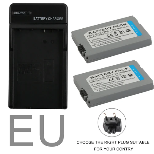 EU 2x BP-208 BP 208 Камера Батарея+ быстрая Зарядное устройство для Canon DC10 DC19 DC20 DC21 DC22 DC40 DC50 DC51 DC95 DC100 DC200 DC201 DC210 - Цвет: EU