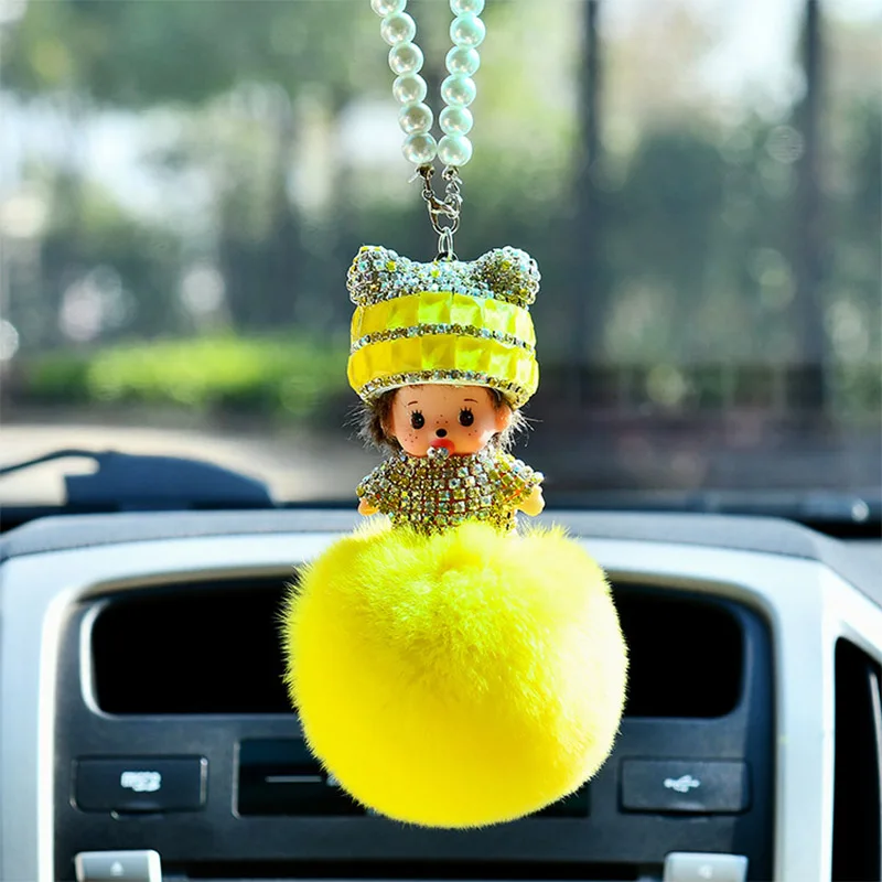 New Arrival Cute Rex Rabbit Fur Set Auger Rear View Mirror Pendant Car Keychain For Mobile Phone bag Auto Accessories 023 | Украшения и