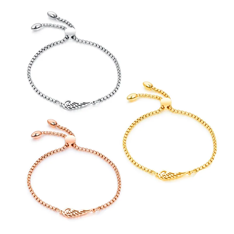 

Titanium Steel Plated Rose Gold Angel Wing Feather Bracelet