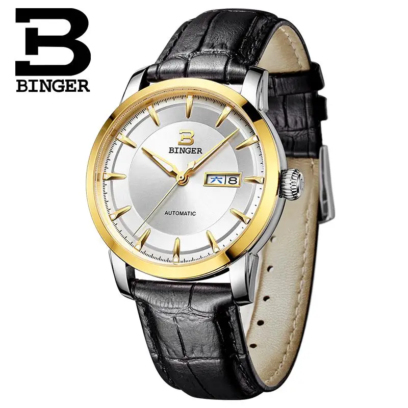 

Switzerland watches men luxury brand BINGER business Mechanical Wristwatches full stainless steel Auto Date B-5067M-6