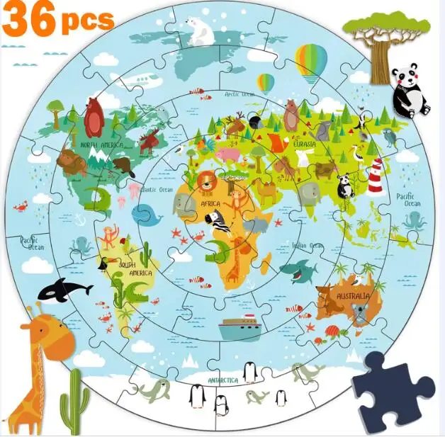 world map 48 шт. солнечная система Пазлы для малышей восемь планет Монтессори Обучающие деревянные игрушки для детей Космос 3D головоломка - Цвет: world map