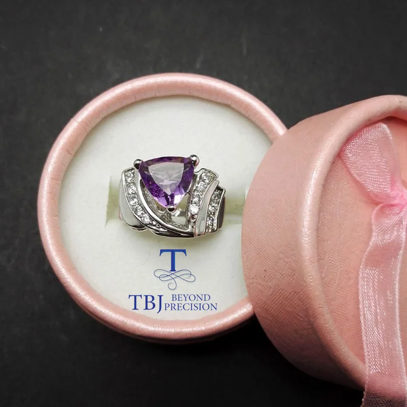 Tbj 3ct Бразилия Аметист Trl10mm на твердых драгоценных камней кольцо из стерлингового