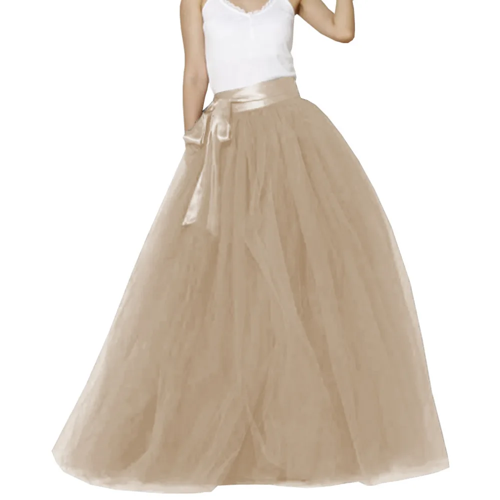 Женская длинная фатиновая юбка с бантом 6 слоев 1 подкладкой|layered tulle|female skirtsskirt maxi |