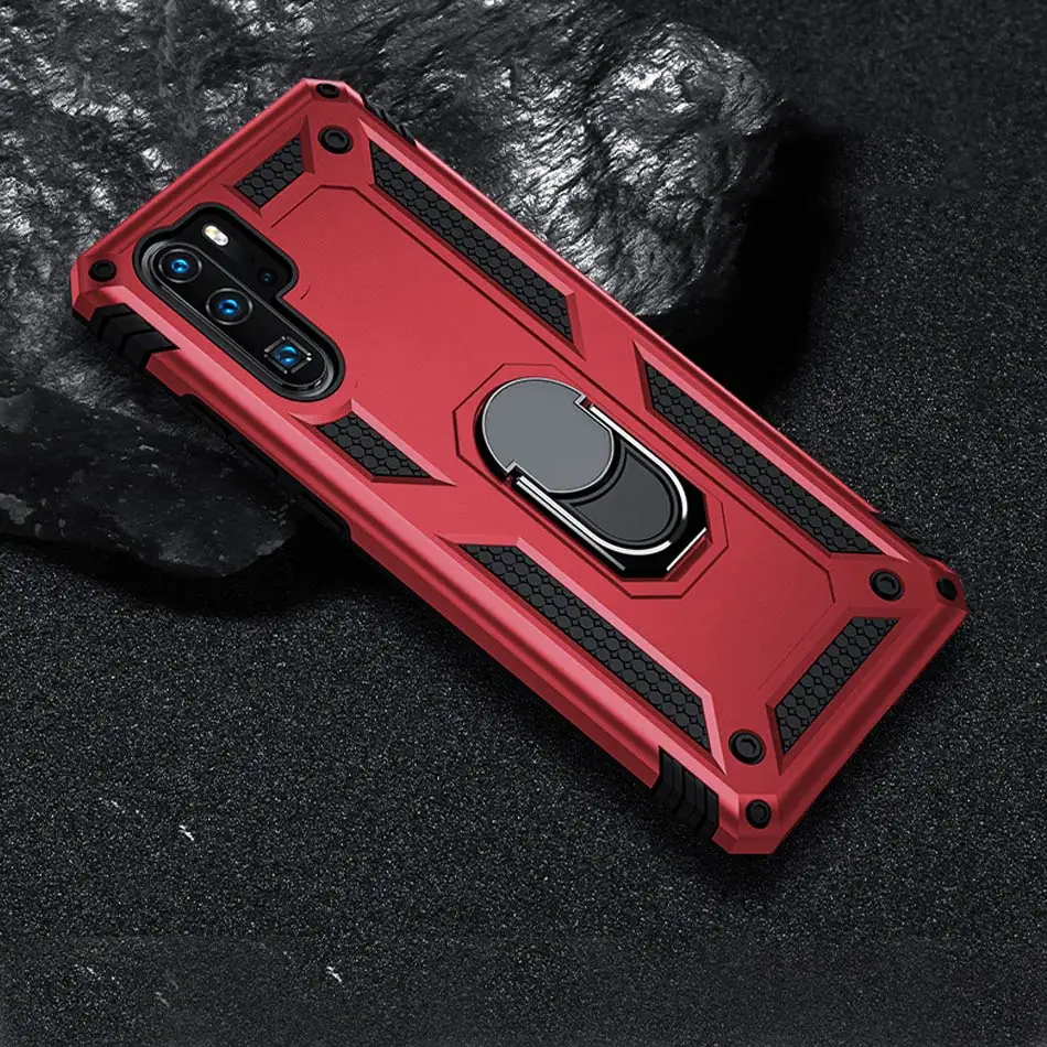 Red Роскошный армированный чехол с металлическим кольцом для huawei P30 Pro P Smart, противоударный чехол для huawei P30 Lite Honor 10, мягкий чехол - Цвет: Red