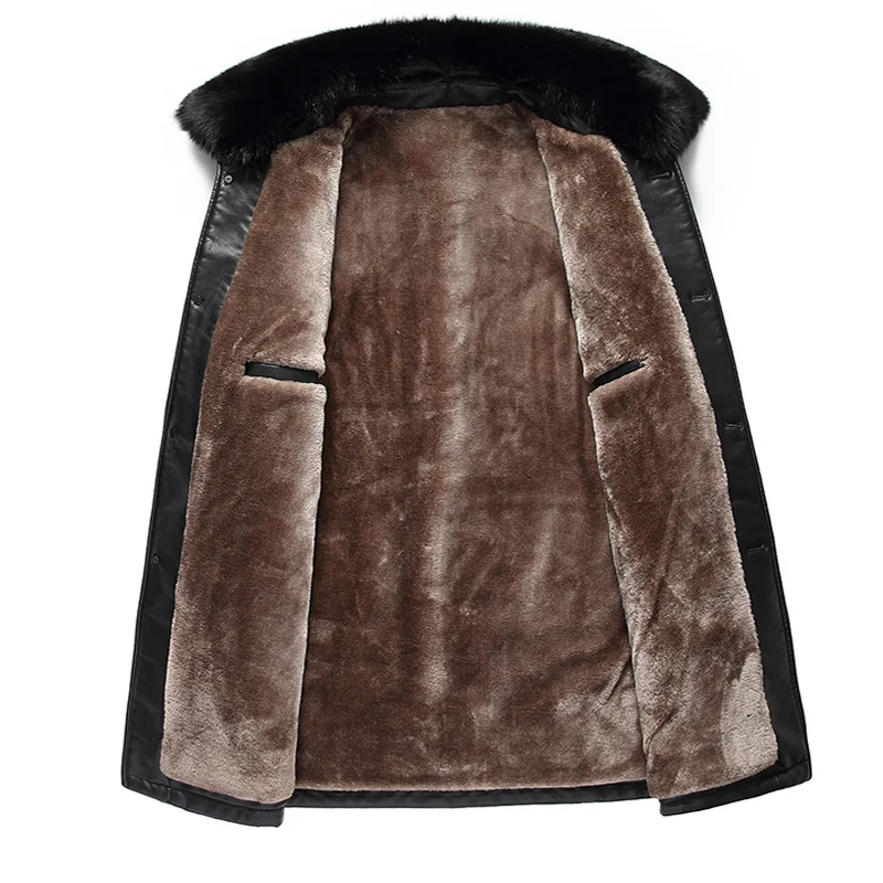 Мужская куртка из искусственной кожи пальто с воротником лисьего меха толстая