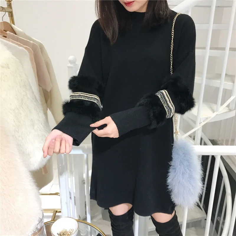 Sweater Dress 2018 Spring Autumn New Women Fur Long sleeve Korean Loose Casual Turtleneck Sweaters Pullover | Женская одежда