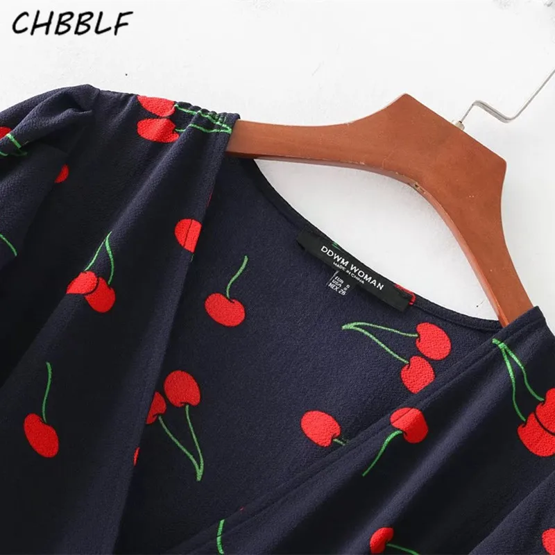 Chbblf Элегантный цветочный принт с отворотом длинное платье V шейный