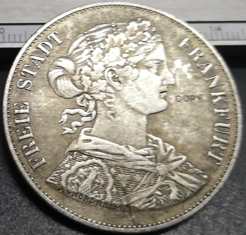 1866 г., бесплатный Императорский город франкфура, 2 вереингера, Посеребренная копировальная монета