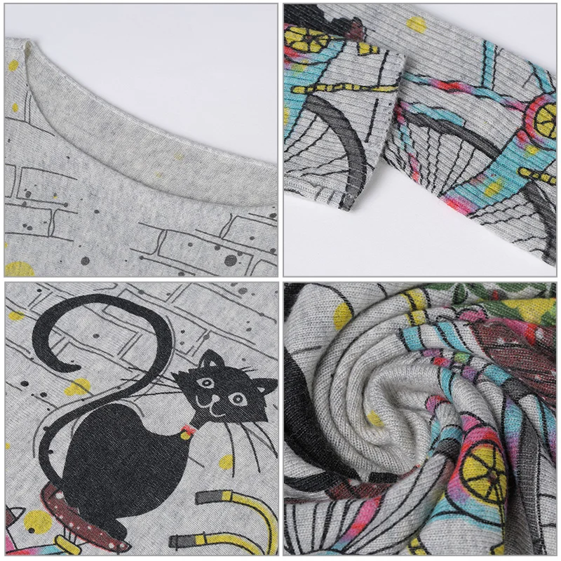 Женский Длинный свитер с принтом в виде кота рукавом летучая мышь | Женская