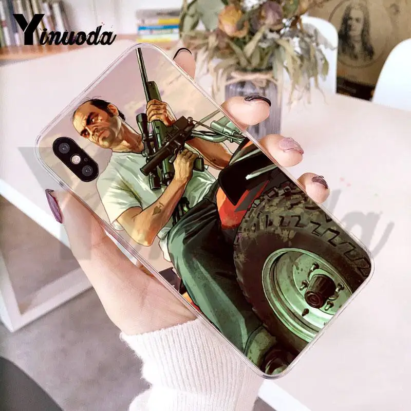 Чехол Yinuoda для iphone 7 6 X чехол GTA 5 прозрачные аксессуары телефонов iPhone 6s 7plus 8 8Plus XS XR 5S
