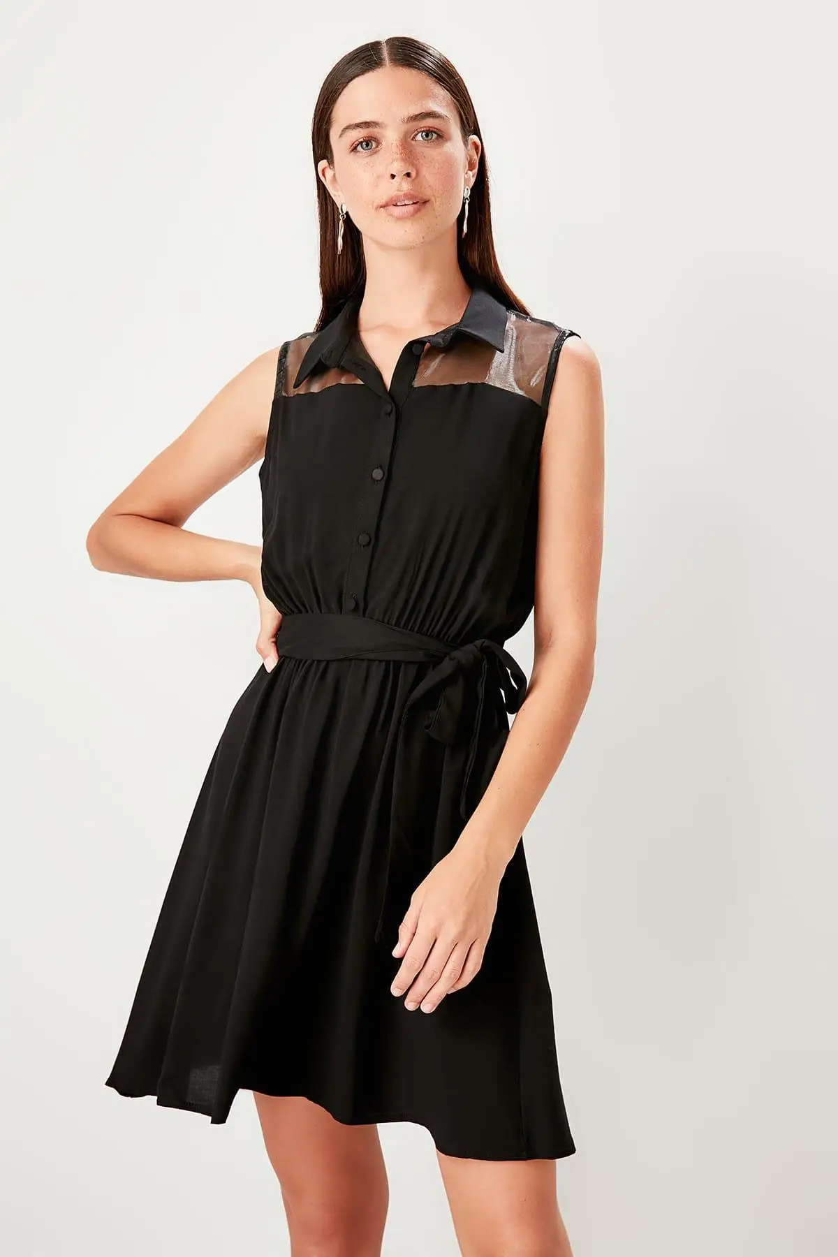 Trendyol черное платье из органзы TWOSS19EL0196 | Женская одежда