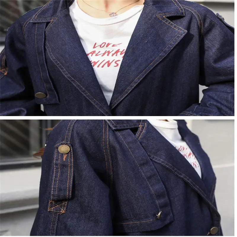 Женская длинная джинсовая куртка синяя ветровка большого размера свободная из