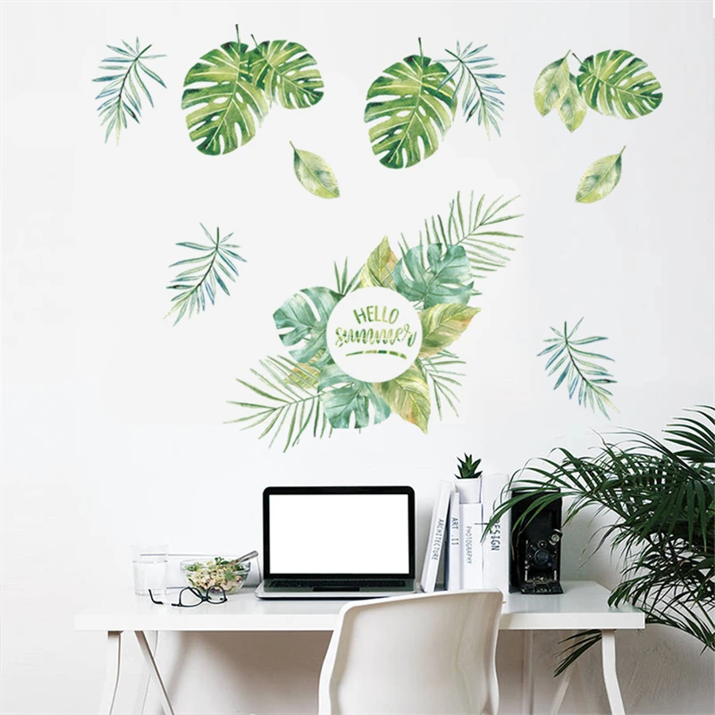 Прохладное летнее зеленое растение настенный наклейки домашний Декор Гостиная