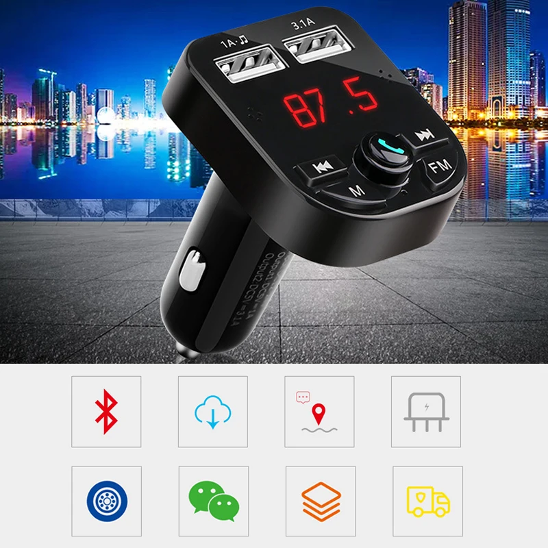 Audio Car MP3 Player Bluetooth 4.2 car mp3 FM Transmitter Modulator U Disk TF-Music LED Display Dual USB 3.1A Charger | Автомобили и