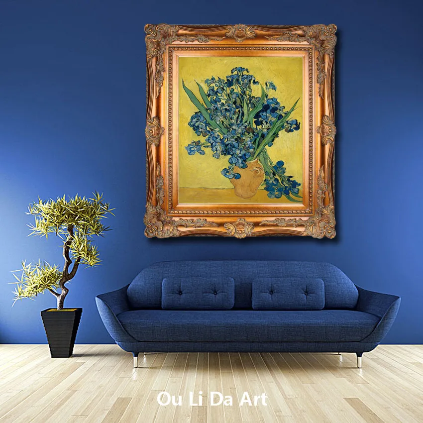Картина маслом на холсте с изображением синего цветка | Дом и сад