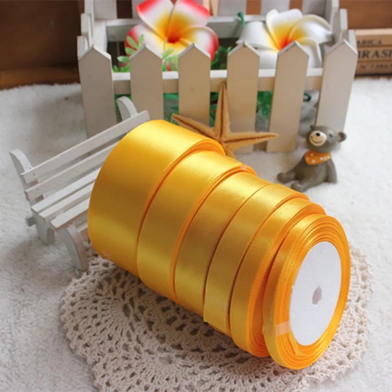 25 ярдов золотисто-желтая шелковая атласная лента украшение для свадебной