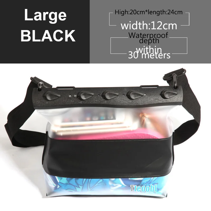 BLACK LARGE TteooBL 30 м ПВХ водонепроницаемая поясная сумка подводная Летняя Пляжная сумка прозрачные поясные сумки для серфинга маска для подводного плавания Дайвинг подводное плавание - Цвет: BLACK LARGE